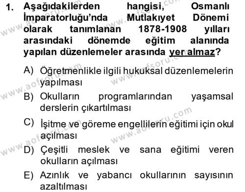 Türk Eğitim Tarihi Dersi 2013 - 2014 Yılı Tek Ders Sınav Soruları 1. Soru