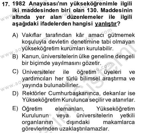 Türk Eğitim Tarihi Dersi 2014 - 2015 Yılı Tek Ders Sınavı 17. Soru