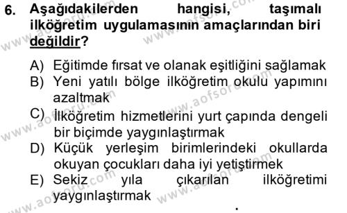 Türk Eğitim Tarihi Dersi 2014 - 2015 Yılı Tek Ders Sınavı 6. Soru