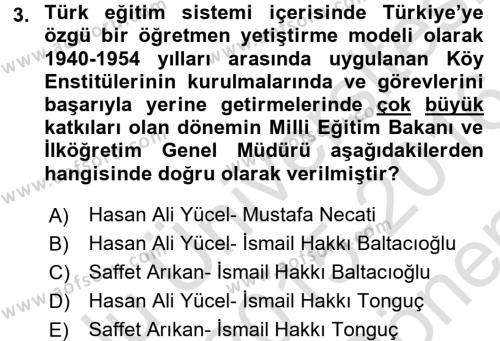 Türk Eğitim Tarihi Dersi 2015 - 2016 Yılı (Final) Dönem Sonu Sınav Soruları 3. Soru