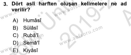 AÖF Osmanlı Türkçesi Grameri 1 Dersi 2019 - 2020 Yılı (Vize) Ara Sınavı ...