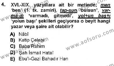 XVI-XIX. Yüzyıllar Türk Dili Dersi 2012 - 2013 Yılı (Vize) Ara Sınav Soruları 4. Soru