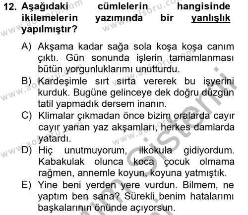 Türk Dili 2 Dersi Ara Sınavı Deneme Sınav Soruları 12. Soru