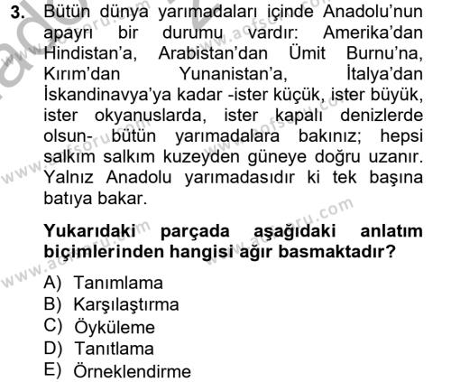 Türk Dili 2 Dersi 2012 - 2013 Yılı (Vize) Ara Sınav Soruları 3. Soru
