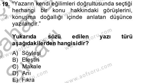 Türk Dili 2 Dersi Ara Sınavı Deneme Sınav Soruları 19. Soru