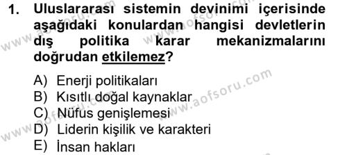 Diş Politika Analizi Dersi 2012 - 2013 Yılı (Final) Dönem Sonu Sınav Soruları 1. Soru