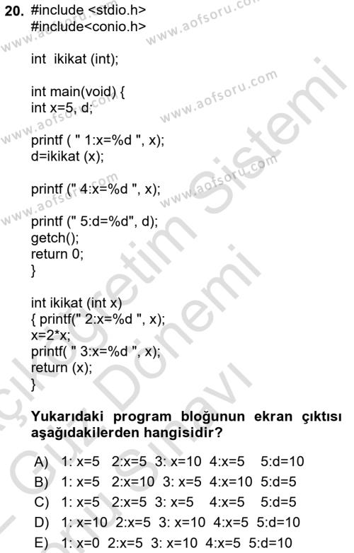 AÖF Bilgisayar Ve Programlamaya Giriş Dersi 2021 - 2022 Yılı Dönem Sonu ...