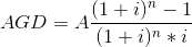 AGD=Afrac{(1+i)^{n}-1}{(1+i)^{n}*i}