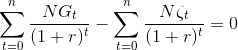 sum_{t=0}^{n}frac{NG_{t}}{(1+r)^{t}}-sum_{t=0}^{n}frac{Nzeta _{t}}{(1+r)^{t}}=0