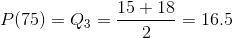 P(75)=Q_{3}=frac{15+18}{2}=16.5